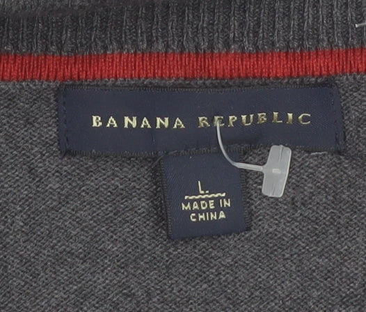 Banana Republic Men's Grey Argyle Sleeveless Vest L V-Neck Silk Blend