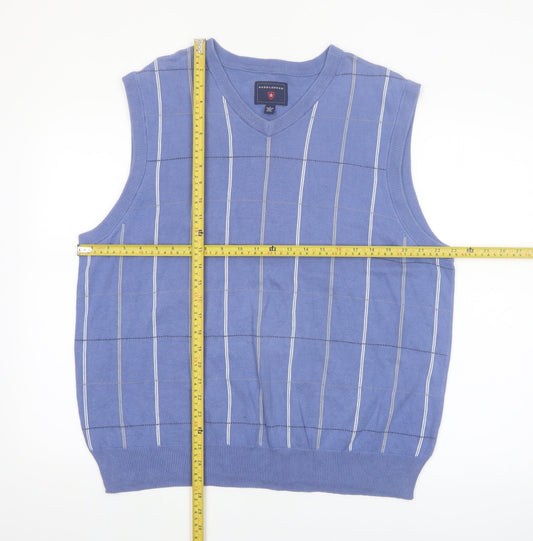 Saddlebred Men's Blue Striped Cotton V-Neck Knit Vest L