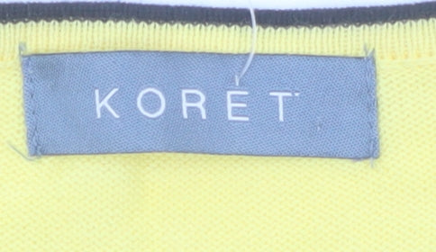 Koret Women Yellow Striped V-Neck Cotton Short Sleeve T-Shirt Size S