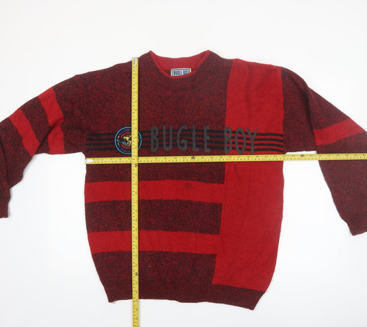 Bugle Boy Men's Red Striped Acrylic Pullover Jumper M Vintage
