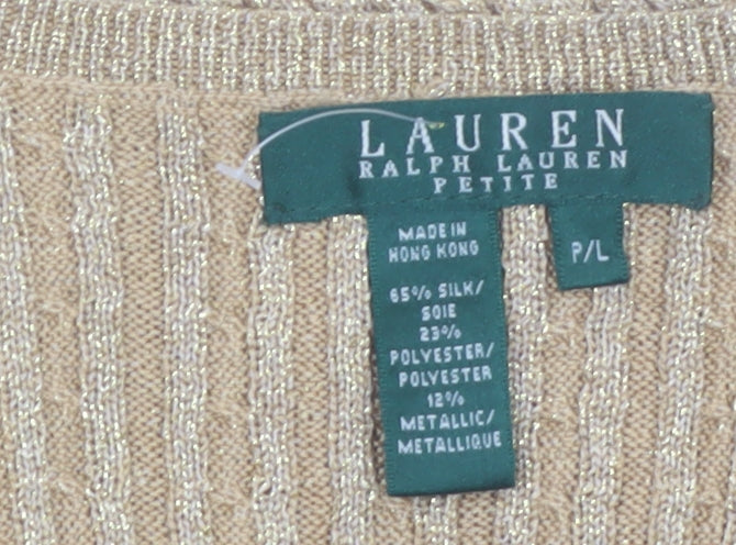 Lauren Ralph Lauren Women’s Gold Silk Blend V-Neck Petite Jumper L