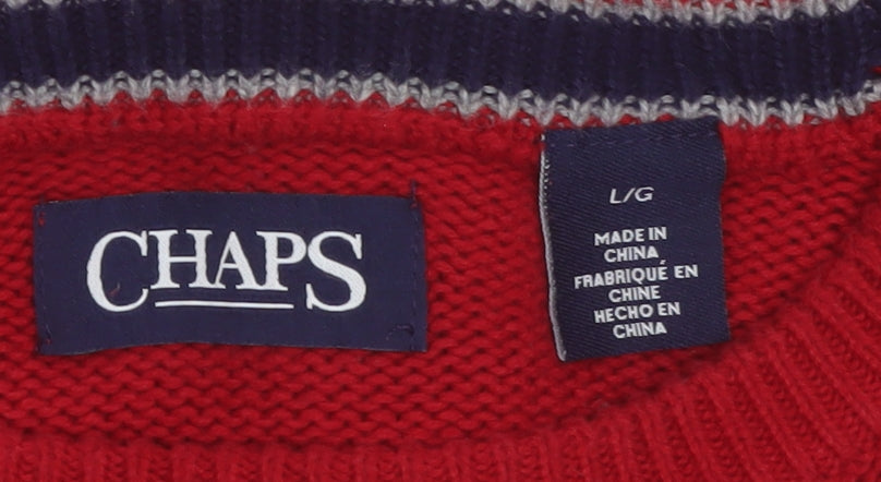Chaps Men’s Red Cotton Crew Neck Pullover Jumper Size L