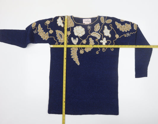 Jaclyn Smith Petite Women's Blue Beaded Pullover Jumper M