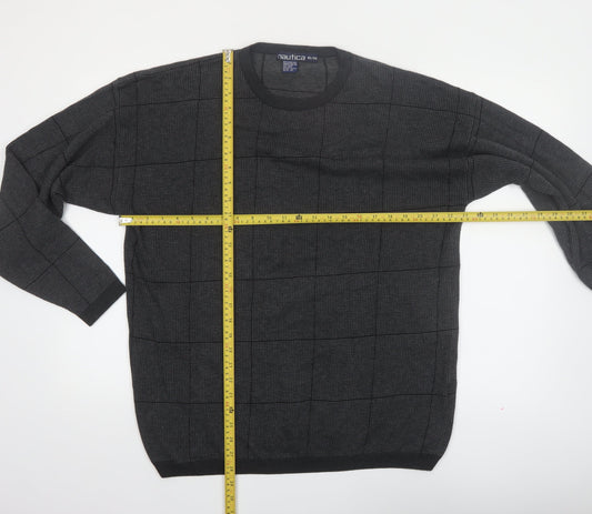Nautica Mens Grey Check Cotton Crew Neck Jumper XL
