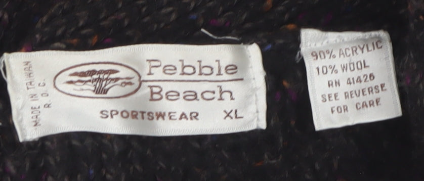 Pebble Beach Mens Black Wool Blend Cardigan XL Rib Knit Classic Style