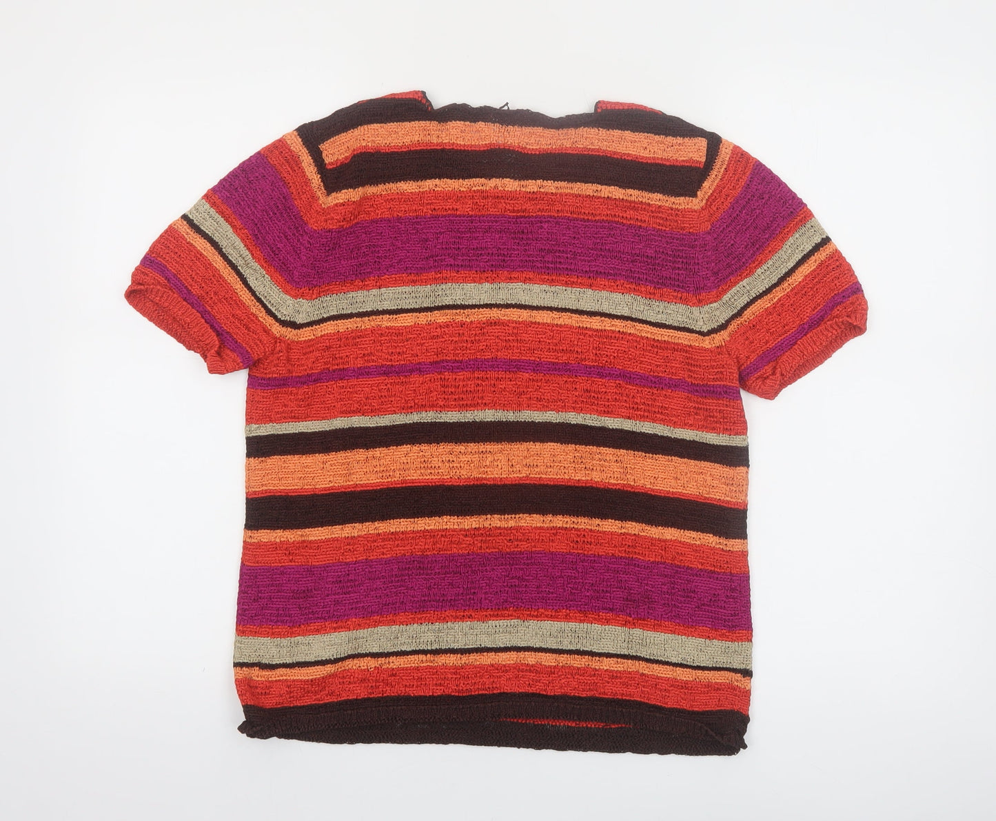 JM Collection Women's Multicoloured Striped Knit Short Sleeve Top L
