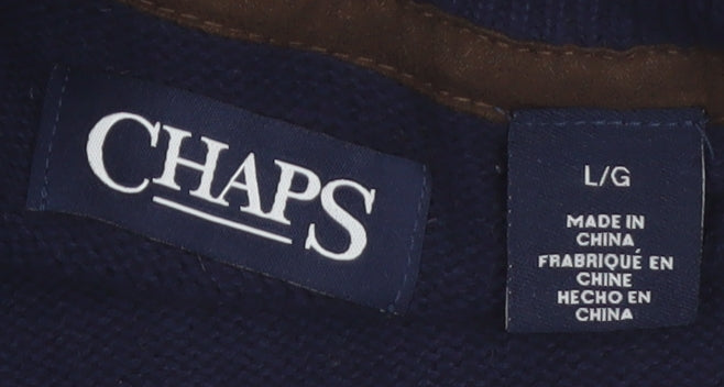 Chaps Men's Blue Cotton Full Zip Vest Jumper L Sleeveless Classic Knit