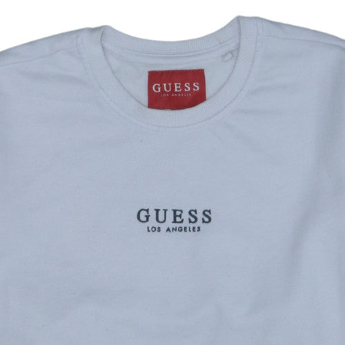 GUESS Men's White Logo Embroidered Sweatshirt Size L Pullover Crew Neck