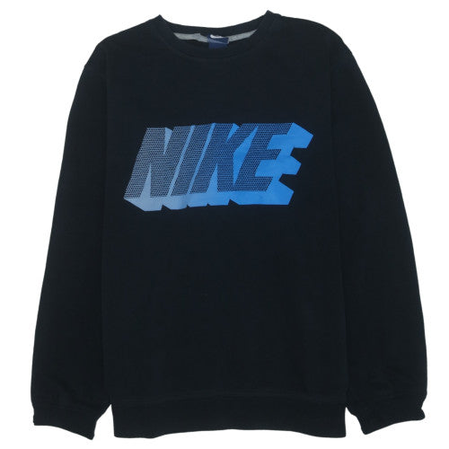 Nike Womens Black Blue Logo Pullover Sweatshirt Size L Cotton Blend