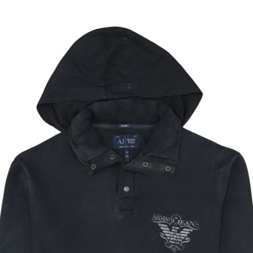 Armani Jeans Men's Black XL Henley Style Hooded Sweatshirt