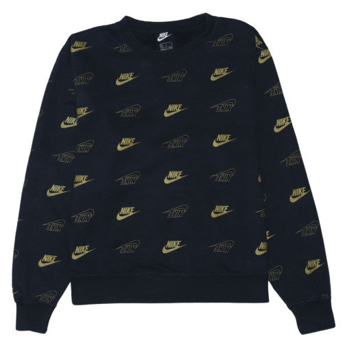Nike Womens Black Logo Print Pullover Sweatshirt Size M