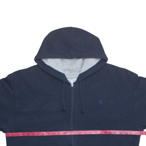 Champion Mens Blue Full Zip Hoodie 2XL Cotton Fleece Sweatshirt