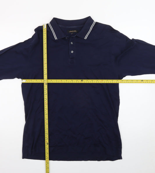 Jaeger Men's Blue Long Sleeve Cotton Polo Shirt Size L