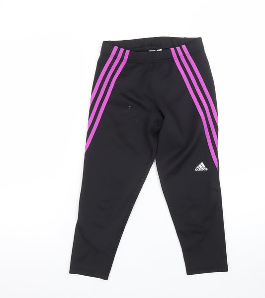 Adidas Womens Black XS Ankle Leggings Purple Stripe Performance
