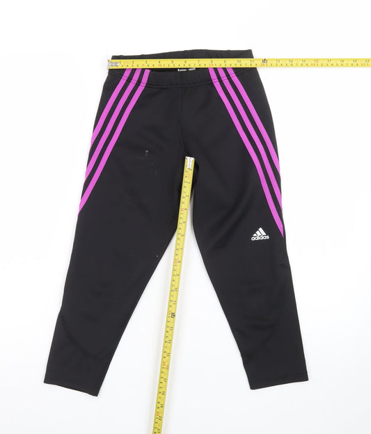 Adidas Womens Black XS Ankle Leggings Purple Stripe Performance