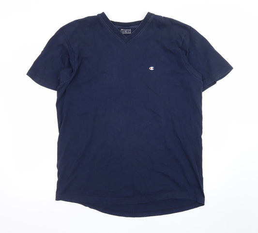 Champion Men's Blue 2XL V-Neck Cotton Short Sleeve T-Shirt