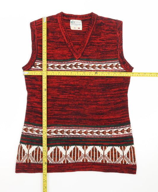 Kmart Men’s Red Fair Isle Knit Sleeveless Vest Jumper Size L