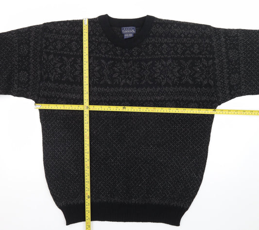 Basic Editions Men Black XL Fair Isle Acrylic Pullover Jumper