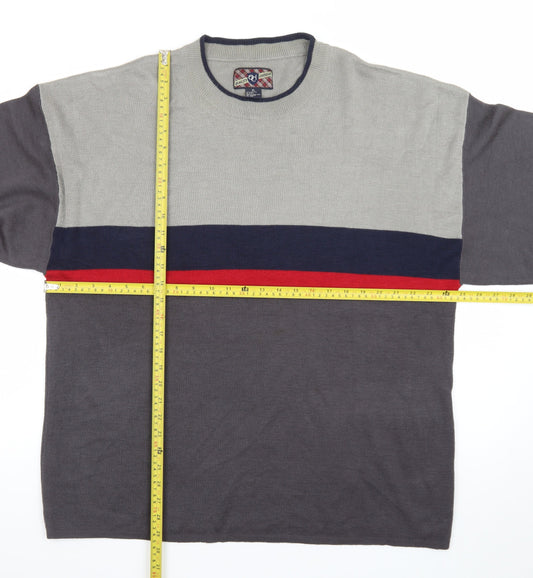 ECL Quality Clothing Men's Grey XL Striped Acrylic Crew Neck Jumper