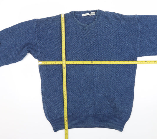 Claiborne Mens Blue Linen Cotton Crew Neck Pullover Jumper L