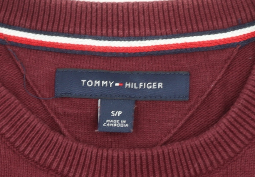 Tommy Hilfiger Men's Red Argyle Crew Neck Cotton Jumper Size S
