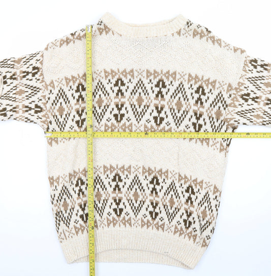 Van Heusen Mens Beige Geometric Knit Cotton Jumper L