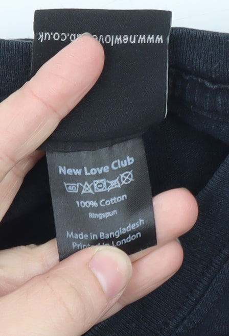 New Love Club Men's Black Funny Graphic Ring Spun Cotton T-Shirt L