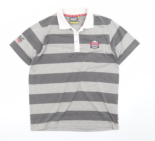 Everlast Men's Grey Striped Polo Shirt Size M Collared Sports Casual