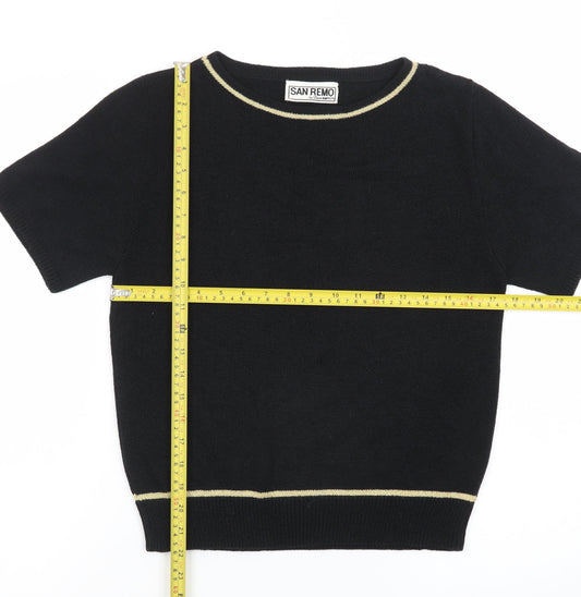 San Remo Women's Black Short Sleeve Pullover Jumper Size S Vintage Knit