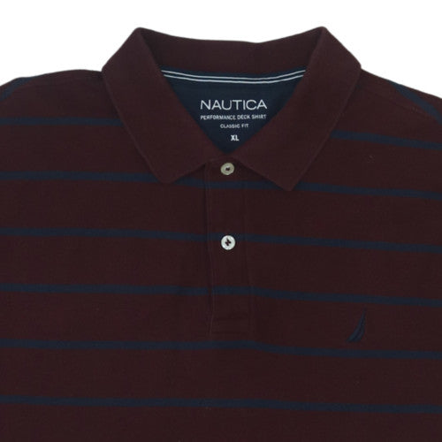 Nautica Men's Brown Striped Classic Fit Polo Shirt XL