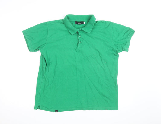 Vhoe Men Green Short Sleeve Classic Fit Cotton Polo Shirt L