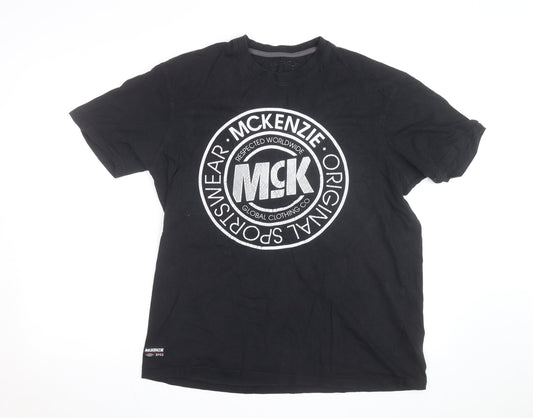 McKenzie Men's Black Logo Sports T-Shirt Size L Short Sleeve Cotton