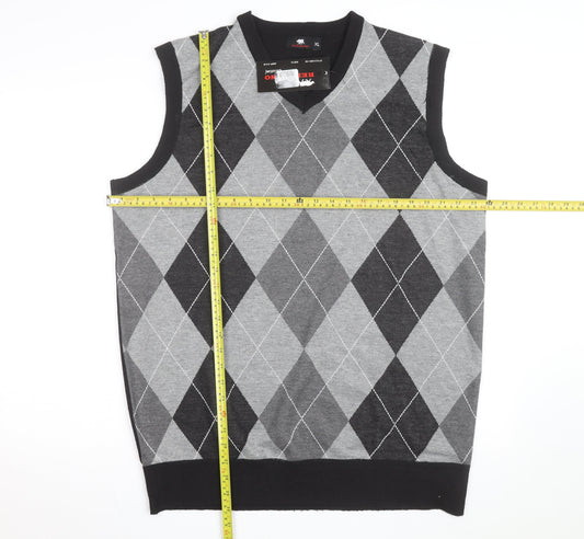 Red Rhino Men's Grey Argyle Sleeveless V-Neck Vest XL