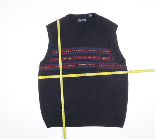 Chaps Men's Blue Fair Isle V-Neck Cotton Knit Vest L