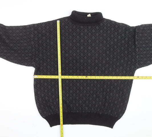 André Christian Men's Black Roll Neck Geometric Knit Jumper M