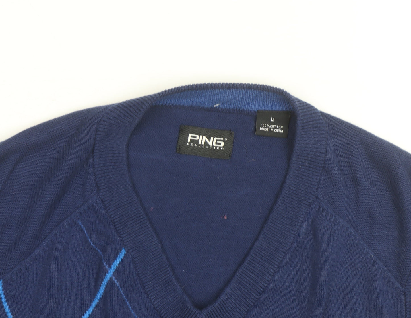 PING Men's Blue Argyle Cotton Golf Vest Jumper Size M