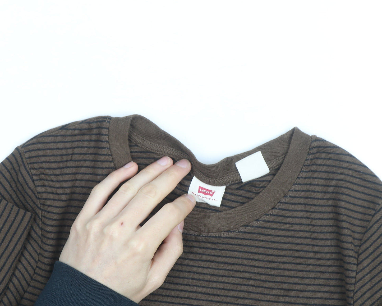 Additional view of Levi's girls’ brown striped long sleeve t-shirt, size L, cotton casual top