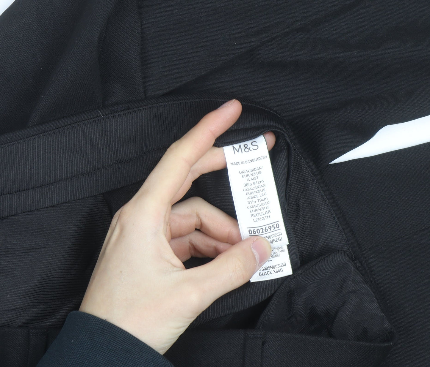 Marks and Spencer Men's Black 36R Regular Fit Dress Trousers