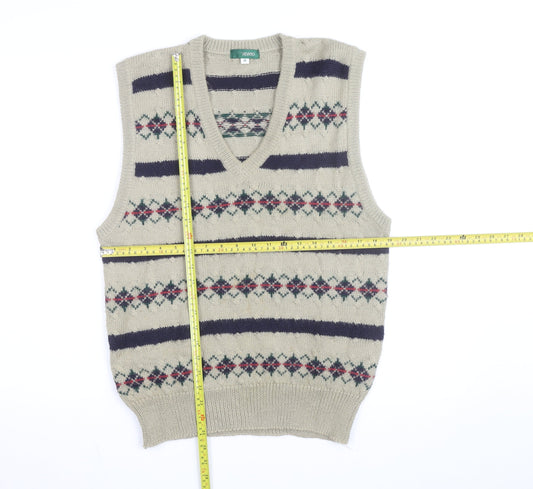 Giordano Men's Beige Argyle Knit Wool Blend V-Neck Vest M