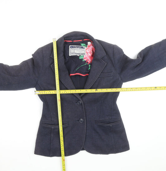 Joules Women's Navy Wool Blend Herringbone Blazer Size 10 Slim Fit