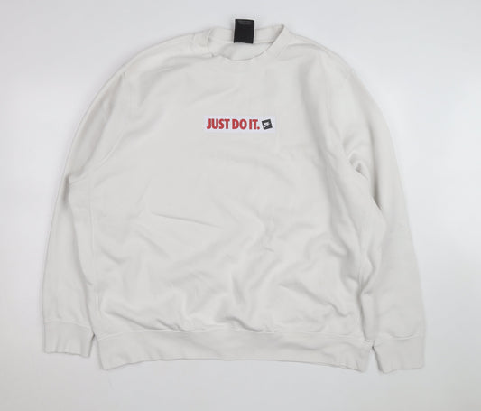 Nike Men's White 2XL Pullover Crew Neck Sweatshirt Just Do It Logo