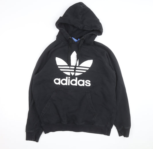 Adidas Mens Black Pullover Hoodie Size L Logo Sportswear