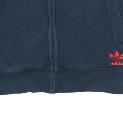 Adidas Mens Blue Full Zip Hoodie Size M Plaid Hooded Sweatshirt