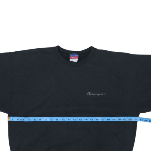 Champion Men Black Crew Neck Pullover Sweatshirt L Regular Fit