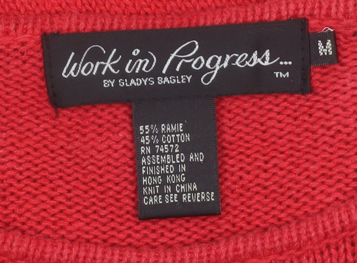 Work in Progress Women Red Christmas Pullover Jumper M Embroidered Wreath