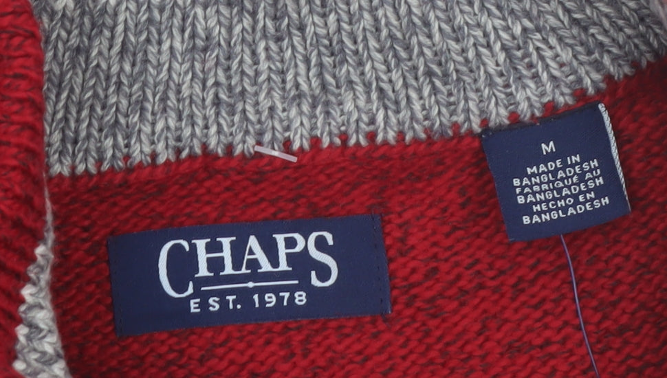 Chaps Mens Red 1/4 Zip Cotton Knit Jumper Size M