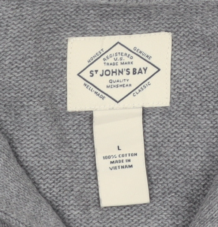 St John's Bay Men's Grey Fair Isle Roll Neck Cotton Pullover Jumper L
