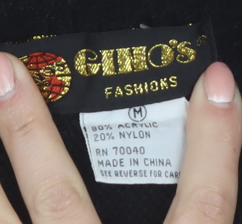 Gino’s Fashions Women Black Sequin Floral Knit Pullover Jumper M