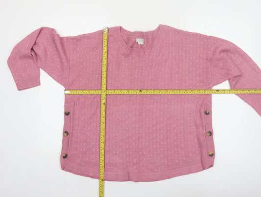 Fat Face Women Pink Long Sleeve Crew Neck Button Jumper UK 18