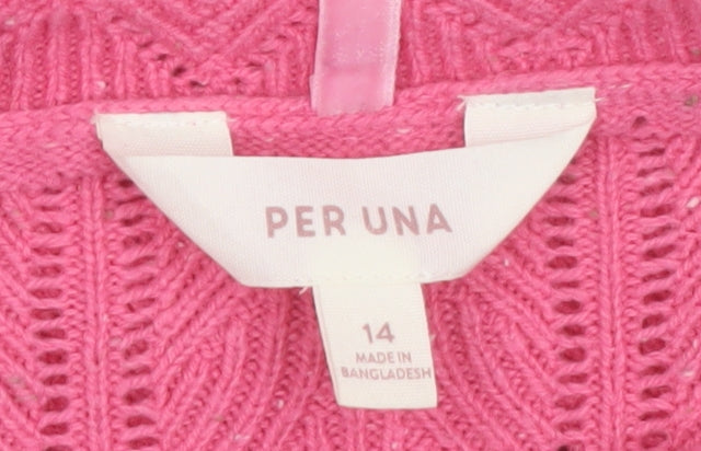 Marks and Spencer Women Pink Size 14 Cable Knit Wool Blend Jumper